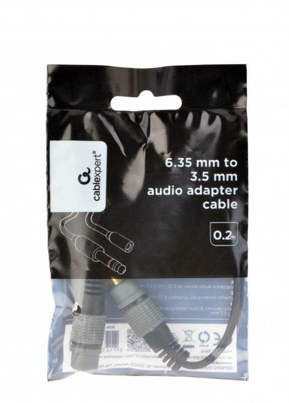 Аудіо-кабель Cablexpert 3.5 мм - 6.35 мм (F/M), 0.2 м, чорний (A-63M35F-0.2M)