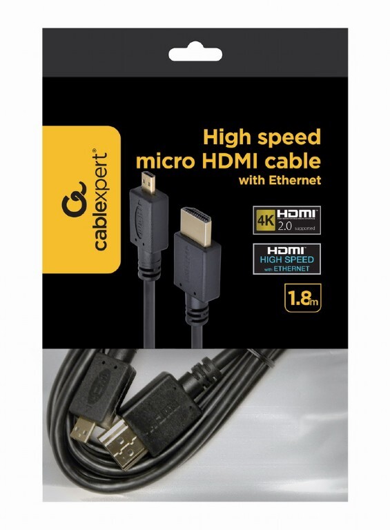 Кабель Cablexpert HDMI - micro-HDMI V 2.0 (M/M), 1.8 м, черный (CC-HDMID-6) пакет
