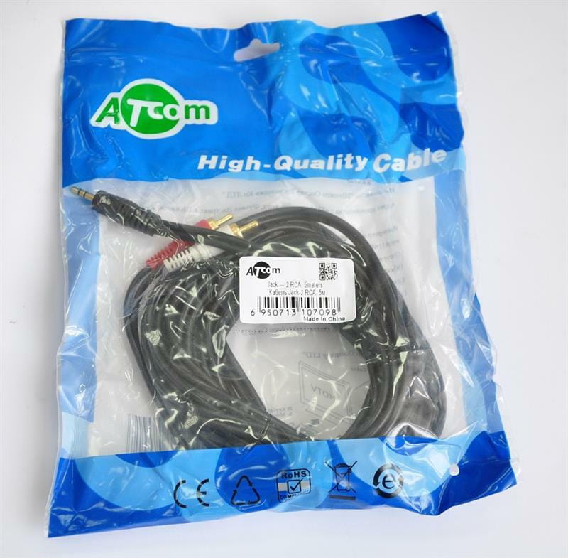 Аудио-кабель Atcom (10709) mini-jack 3.5мм(M)-2xRCA-тюльпан(M) 5м пакет
