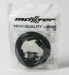 Кабель Maxxter VGA - VGA (M/M), HD15, 3+4C, с 2-мя ферритами, 3 м, черный (V-VGA-10) пакет