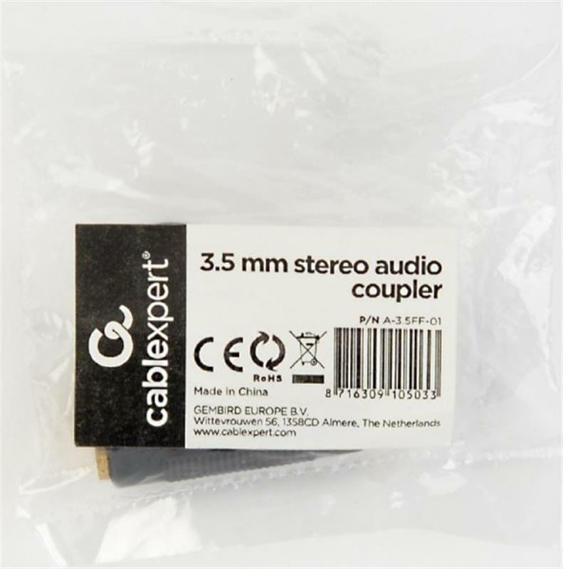 Адаптер Cablexpert 3.5 мм - 3.5 мм (F/F), черный (A-3.5FF-01)