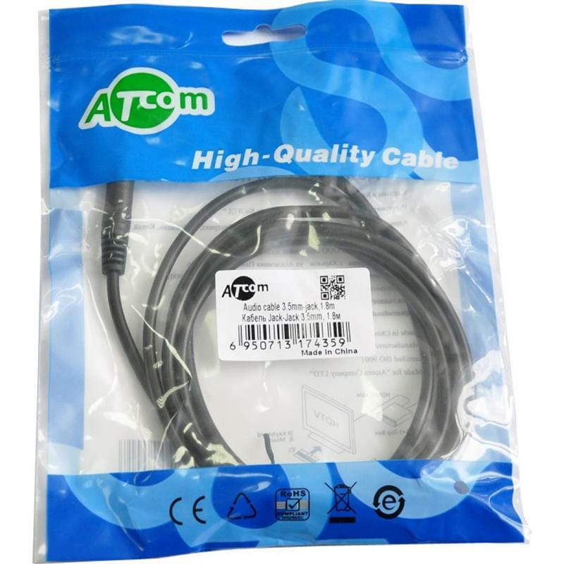 Аудіо-кабель Atcom 3.5 мм - 3.5 мм (M/M), 1.8 м, чорний (17435) пакет