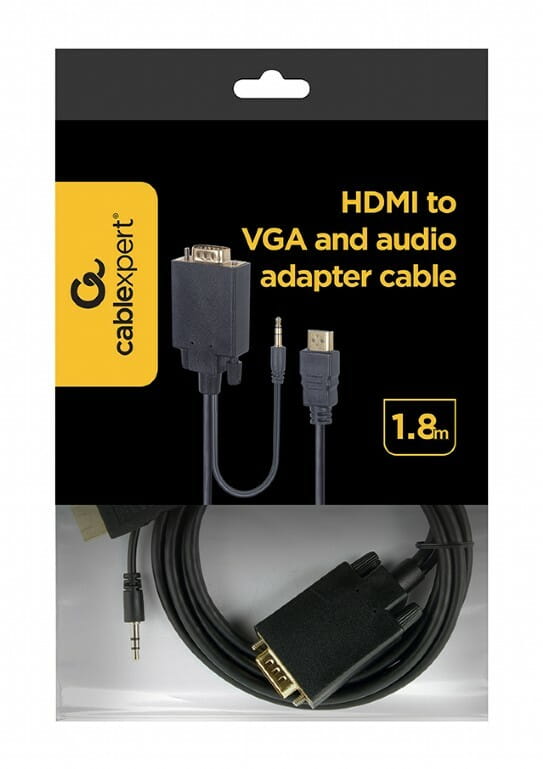 Кабель Cablexpert HDMI - VGA+3.5 мм V 1.4 (M/M), 1.8 м, черный (A-HDMI-VGA-03-6) пакет