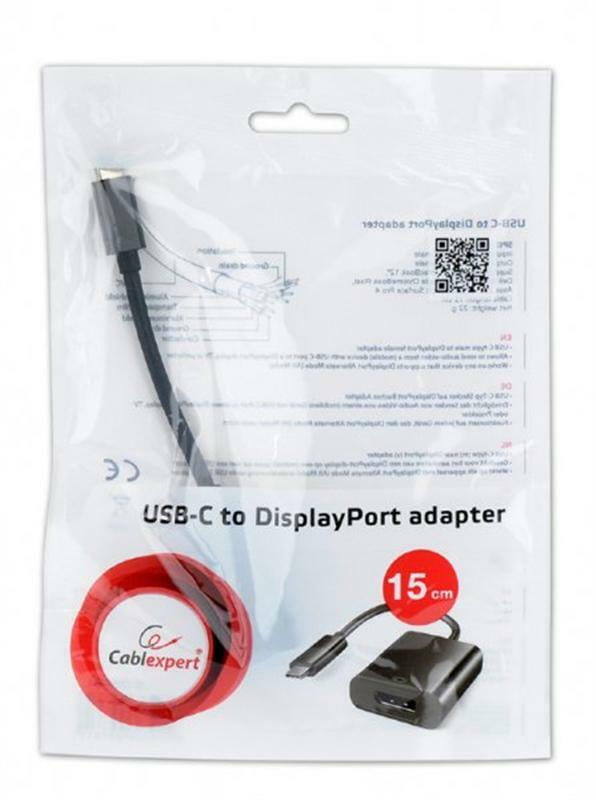 Адаптер Cablexpert USB Type-C - DisplayPort (M/F), 0.15 м, чорний (A-CM-DPF-01)