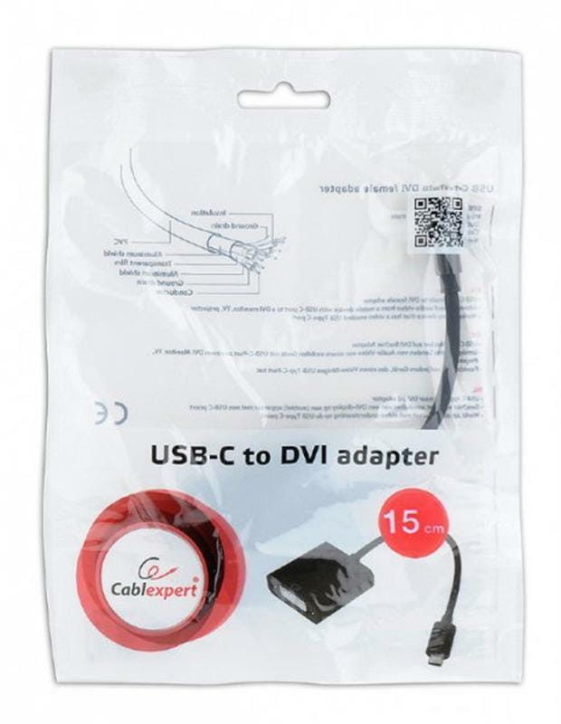 Адаптер Cablexpert USB Type-C - DVI (M/F), 0.15 м, черный (A-CM-DVIF-01)