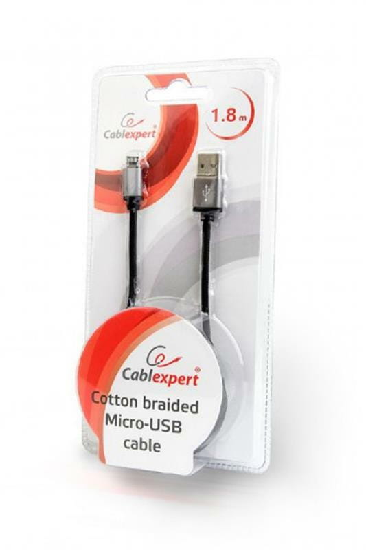 Кабель Cablexpert USB - micro USB V 2.0 (M/M), 1.8 м, черный (CCB-mUSB2B-AMBM-6)