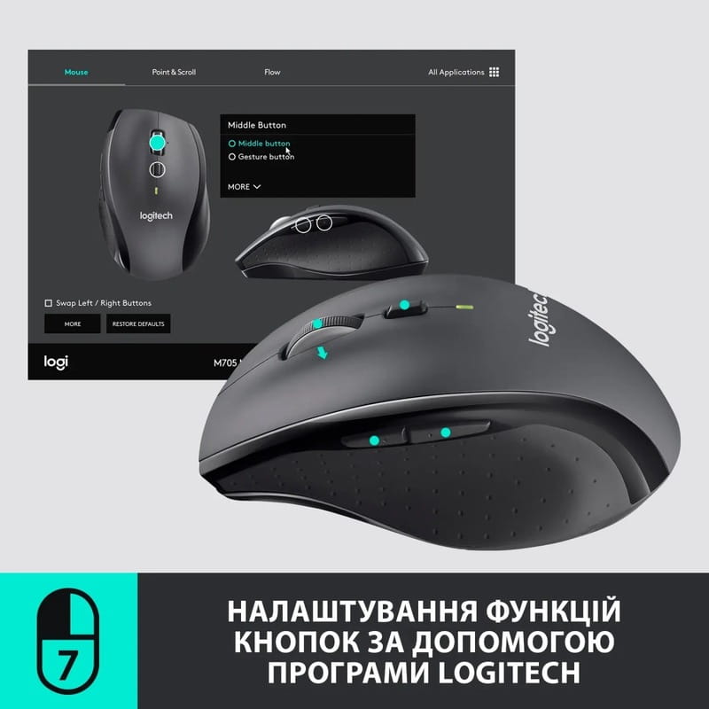 Мышь беспроводная Logitech M705 Marathon Black лазерная (910-001949)