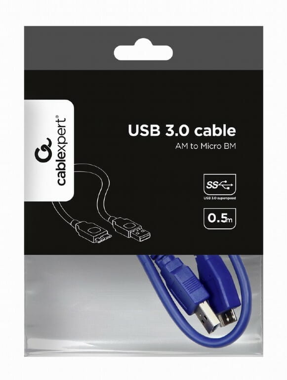 Кабель Gembird USB - micro USB Type-B V 3.0 (M/M), 5pin, 0.5 м, синий (CCP-mUSB3-AMBM-0.5M)