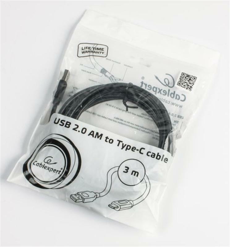 Кабель Cablexpert USB - USB Type-C V 2.0 (M/M), 3 м, черный (CCP-USB2-AMCM-10)