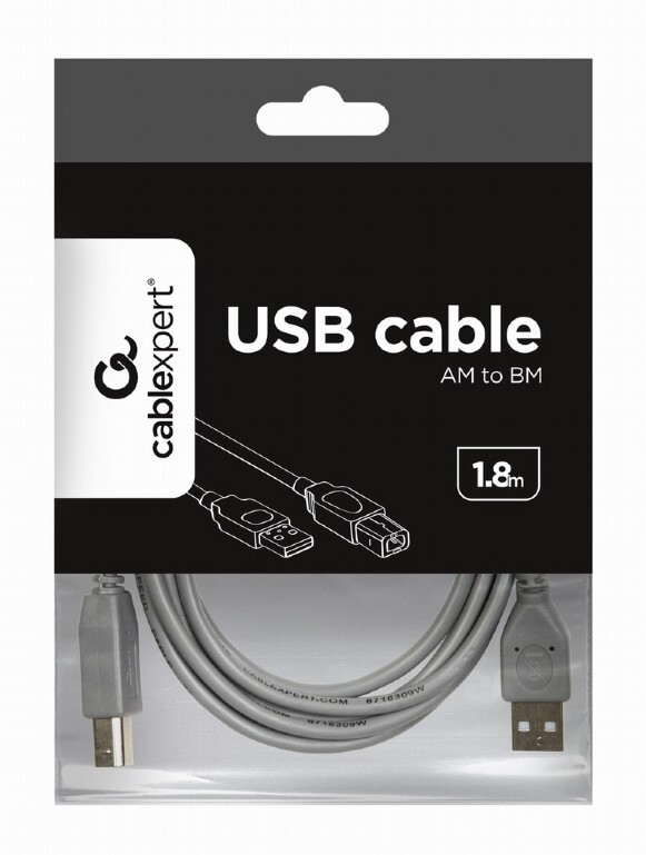 Кабель Cablexpert USB -  USB Type-B V 2.0 (M/M), 1.8 м, серый (CCP-USB2-AMBM-6G)