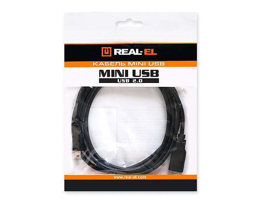 Кабель REAL-EL USB - mini USB V 2.0 (M/M), 1.8 м, черный (EL123500006)