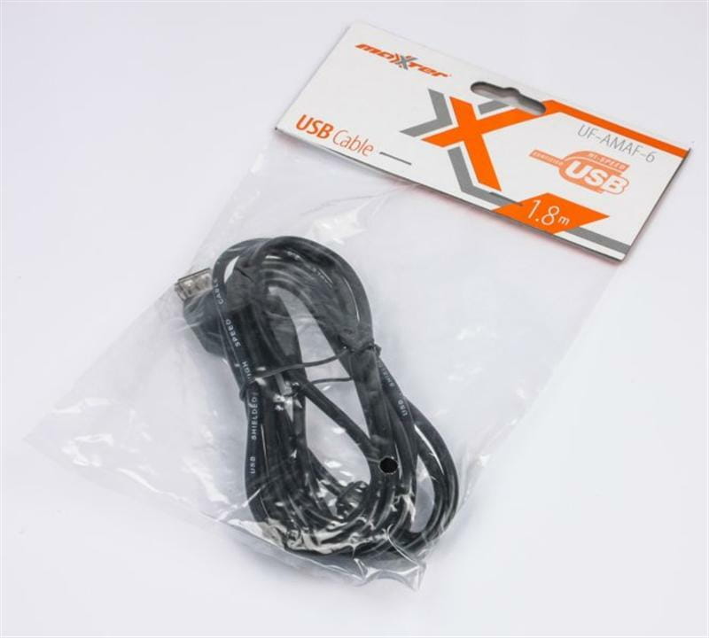 Кабель Maxxter USB - USB V 2.0 (M/F), 1.8 м, черный (U-AMAF-6)