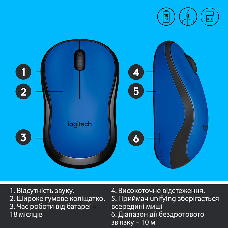 Мышь беспроводная Logitech M220 Silent Blue (910-004879)