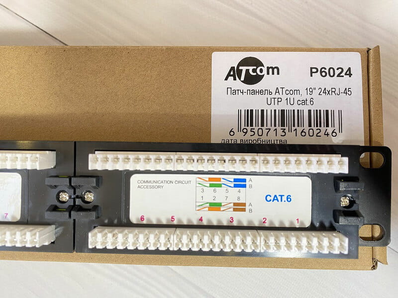 Патч-панель ATcom P6024 19" 24хRJ-45 UTP 1U cat.6