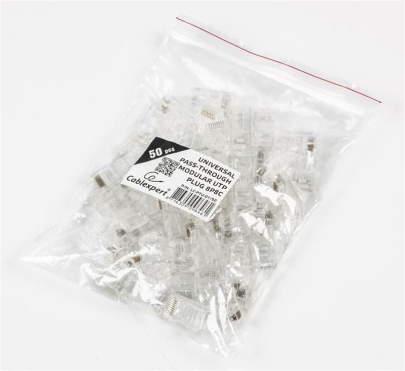 Коннектор RJ 45 Cablexpert (LC-PTU-01/50) со сквозными отверстиями (50 шт/уп)