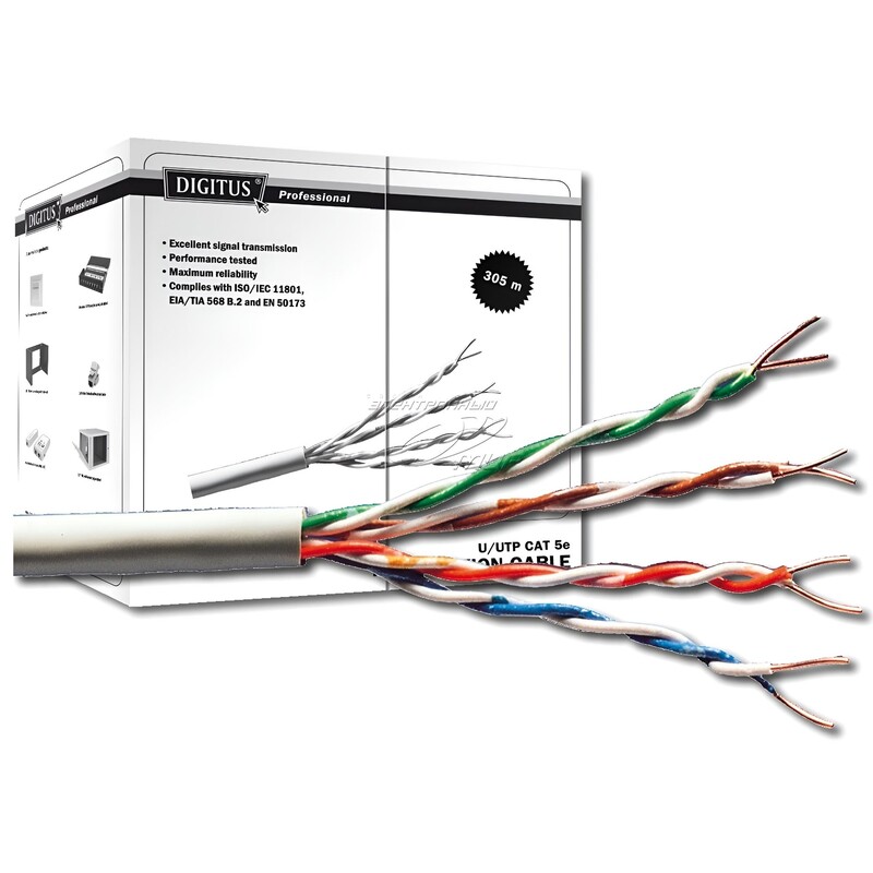 Кабель вита пара Digitus U-UTP cat.5e PVC Grey 305м (DK-1511-V-305-1)