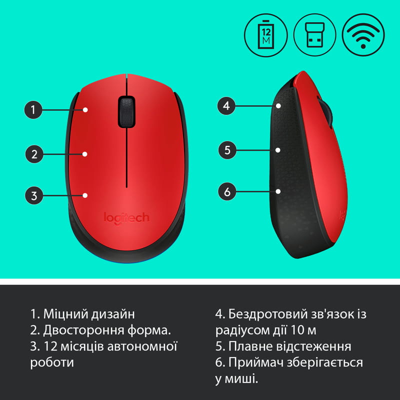 Мышь беспроводная Logitech M171 Red/Black (910-004641)