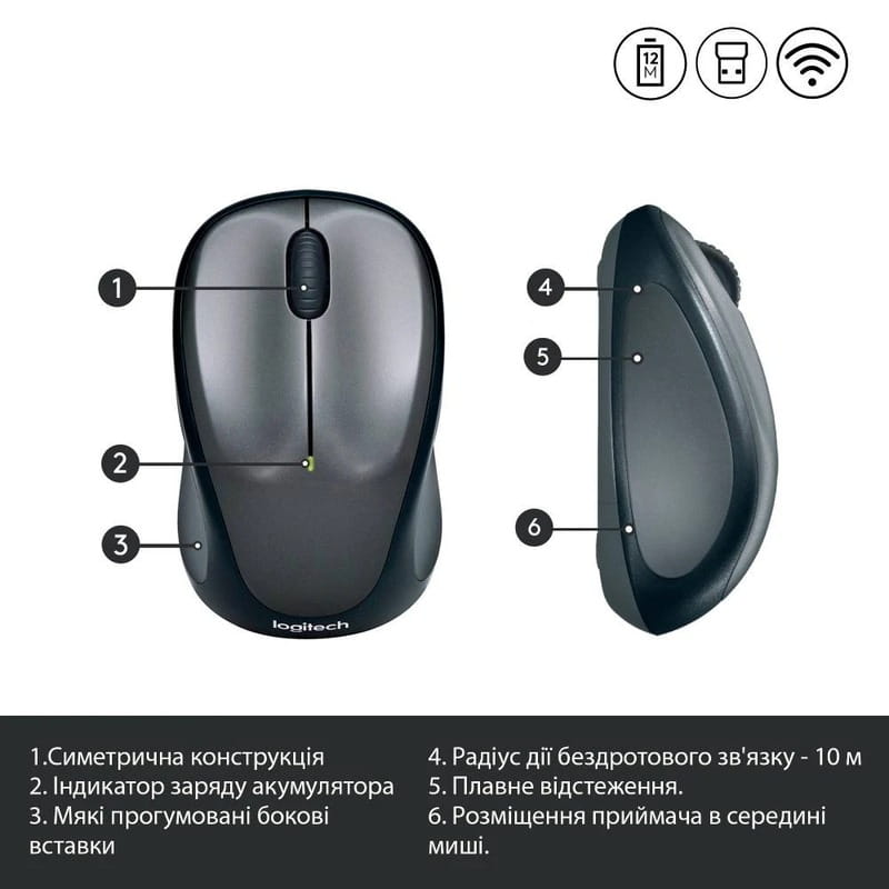 Мышь беспроводная Logitech M235 Grey (910-002201)
