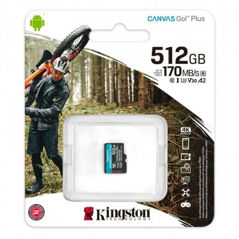 Карта памяти MicroSDXC  512GB UHS-I/U3 Class 10 Kingston Canvas Go! Plus R170/W90MB/s (SDCG3/512GBSP)