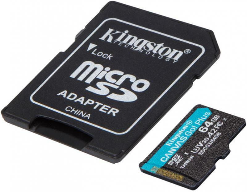 Карта памяти MicroSDXC  64GB UHS-I/U3 Class 10 Kingston Canvas Go! Plus R170/W70MB/s + SD-адаптер (SDCG3/64GB)