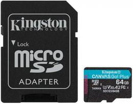 Карта памяти MicroSDXC  64GB UHS-I/U3 Class 10 Kingston Canvas Go! Plus R170/W70MB/s + SD-адаптер (SDCG3/64GB)