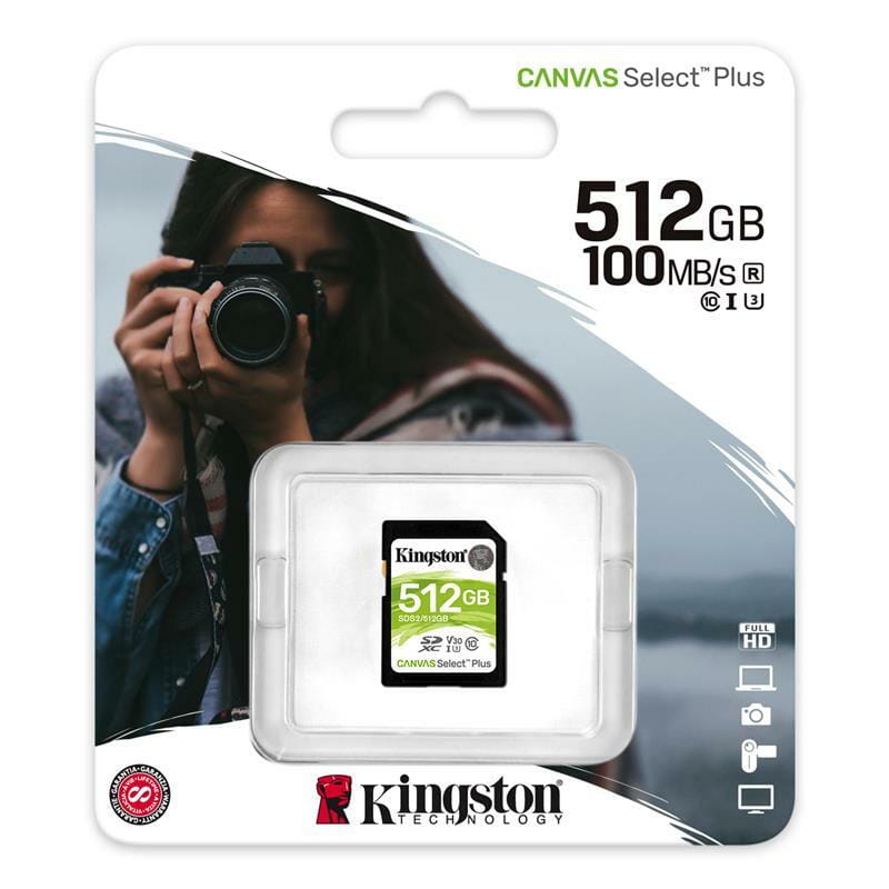 Карта памяти SDXC 512GB UHS-I/U3 Class 10 Kingston Canvas Select Plus R100/W85MB/s (SDS2/512GB)