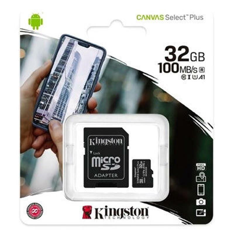 Карта памяти MicroSDHC  32GB UHS-I Class 10 Kingston Canvas Select Plus R100MB/s + SD-адаптер (SDCS2/32GB)