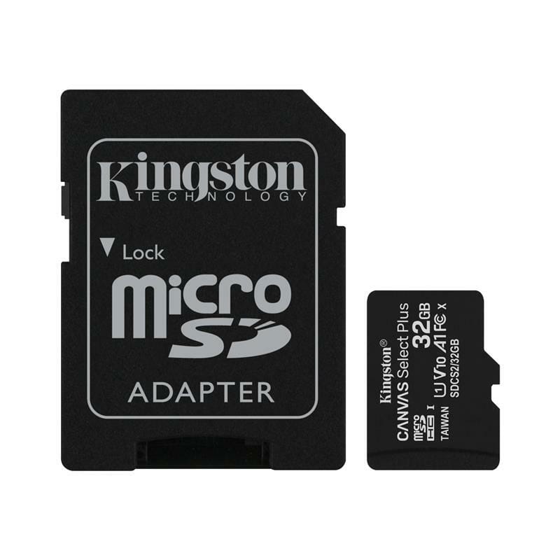 Карта пам`яті MicroSDHC 32GB UHS-I Class 10 Kingston Canvas Select Plus R100MB/s + SD-адаптер (SDCS2/32GB)