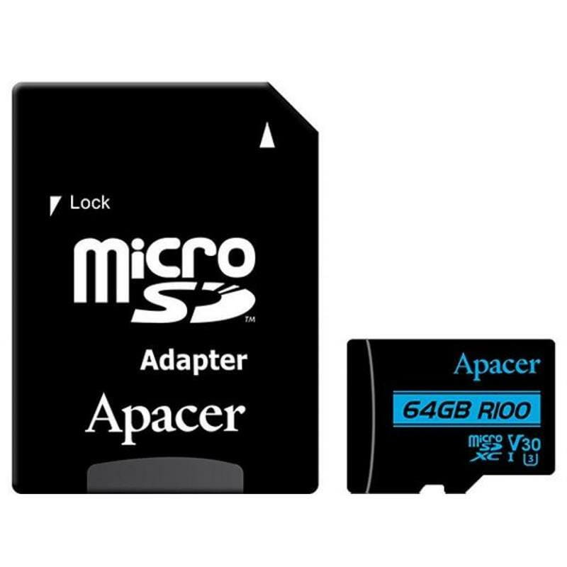 Карта памяти MicroSDXC  64GB UHS-I/U3 Class 10 Apacer + SD adapter (AP64GMCSX10U7-R)