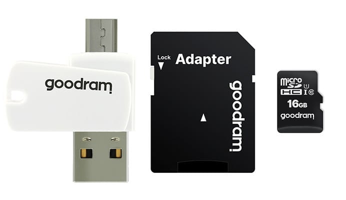 Карта памяти MicroSDHC  16GB UHS-I Class 10 Goodram + SD-adapter + OTG Card reader (M1A4-0160R12)