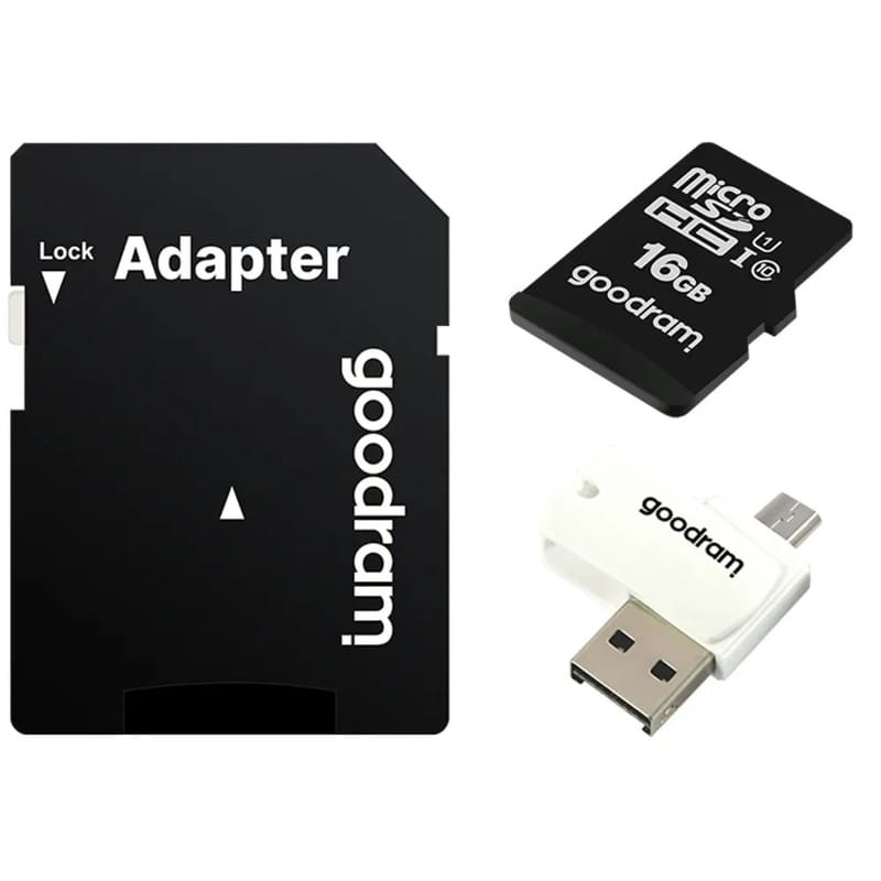 Карта памяти MicroSDHC  16GB UHS-I Class 10 Goodram + SD-adapter + OTG Card reader (M1A4-0160R12)