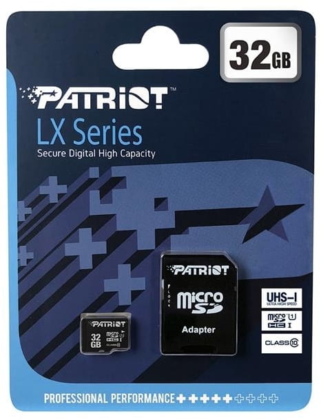 Карта пам`яті  MicroSDHC  32GB UHS-I Class 10 Patriot LX + SD-adapter (PSF32GMCSDHC10)