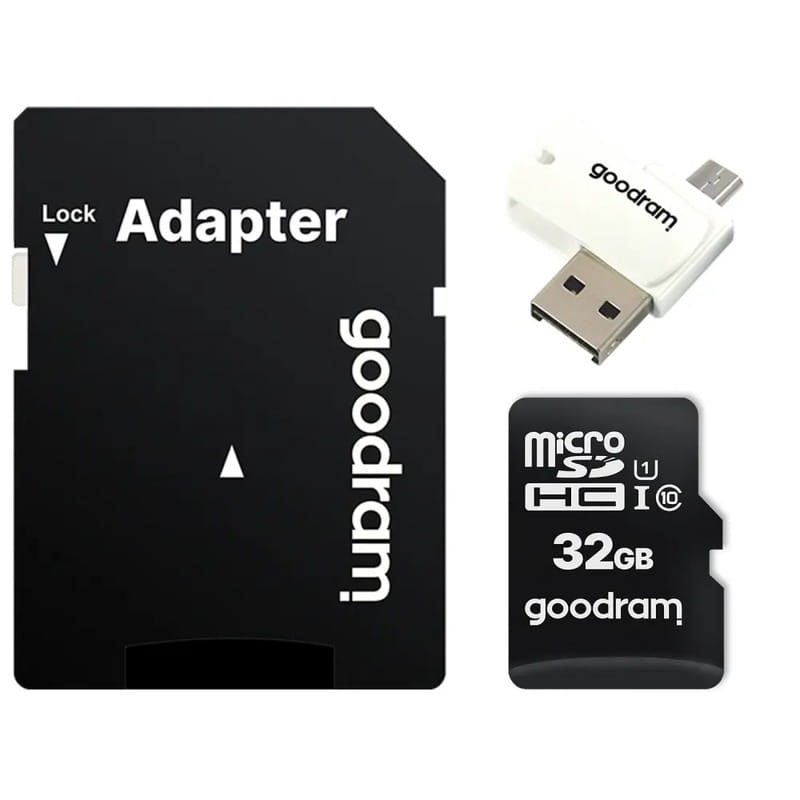 Карта памяти MicroSDHC  32GB UHS-I Class 10 Goodram + SD-adapter + OTG Card reader (M1A4-0320R12)