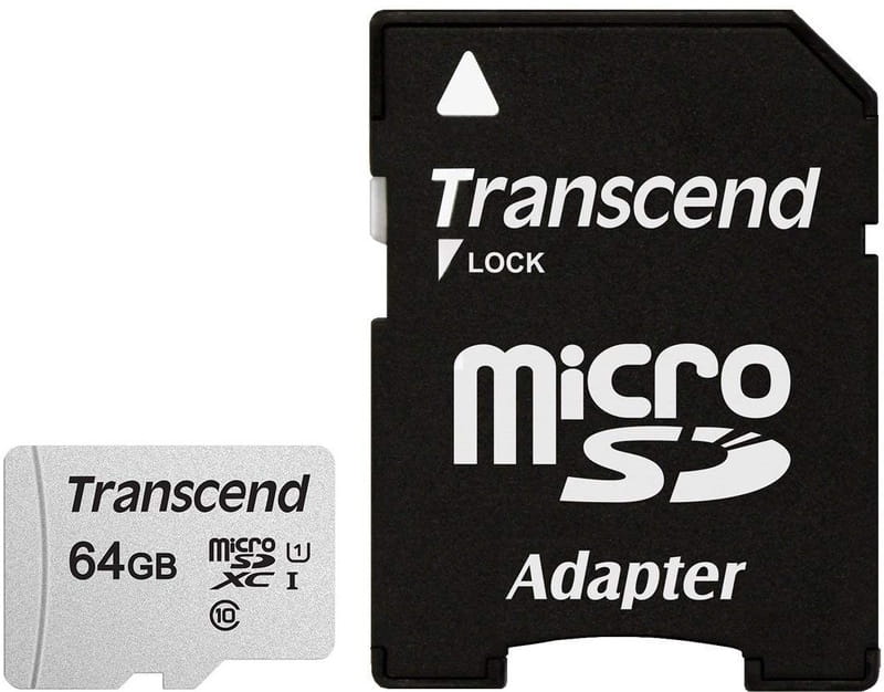 Карта памяти MicroSDXC  64GB UHS-I Class 10 Transcend 300S + SD-adapter (TS64GUSD300S-A)