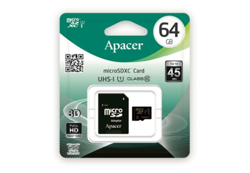 Карта памяти MicroSDXC  64GB UHS-I Class 10 Apacer + SD adapter (AP64GMCSX10U1-R)