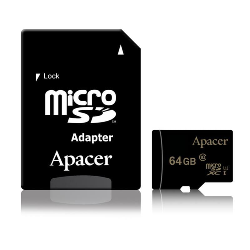 Карта памяти MicroSDXC  64GB UHS-I Class 10 Apacer + SD adapter (AP64GMCSX10U1-R)