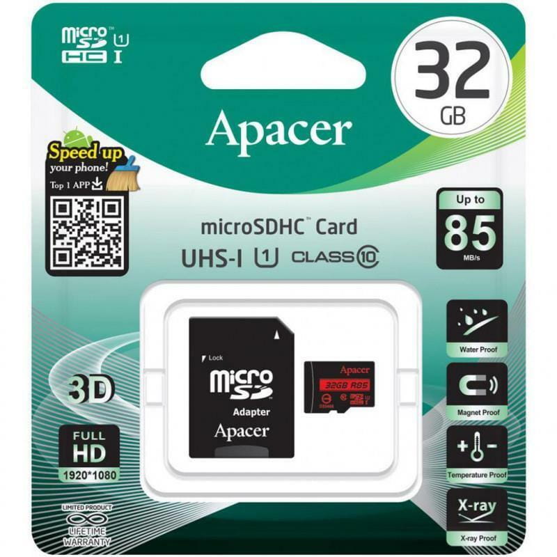 Карта пам`ятi MicroSDHC 32GB UHS-I Class 10 Apacer + SD adapter (AP32GMCSH10U5-R)