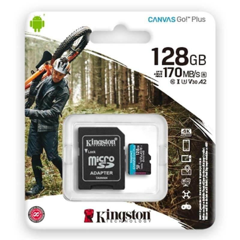Карта памяти MicroSDXC  128GB UHS-I/U3 Class 10 Kingston Canvas Go! Plus R170/W90MB/s + SD-адаптер (SDCG3/128GB)