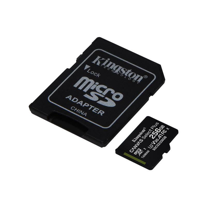 Карта памяти MicroSDXC 256GB UHS-I/U3 Class 10 Kingston Canvas Select Plus R100/W85MB/s + SD-адаптер (SDCS2/256GB)