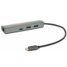 Концентратор USB3.0 PowerPlant CA910557 Grey 2хUSB3.0, 1хUSB-C+Gigabit LAN