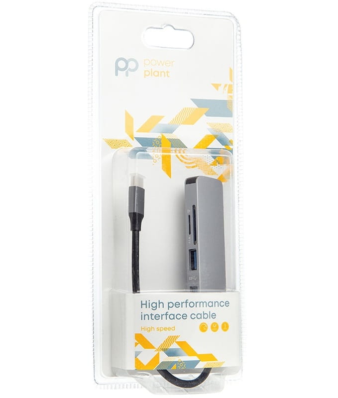 Концентратор USB-C PowerPlant CA912100 USB-C-2хUSB3.0, SD, microSD