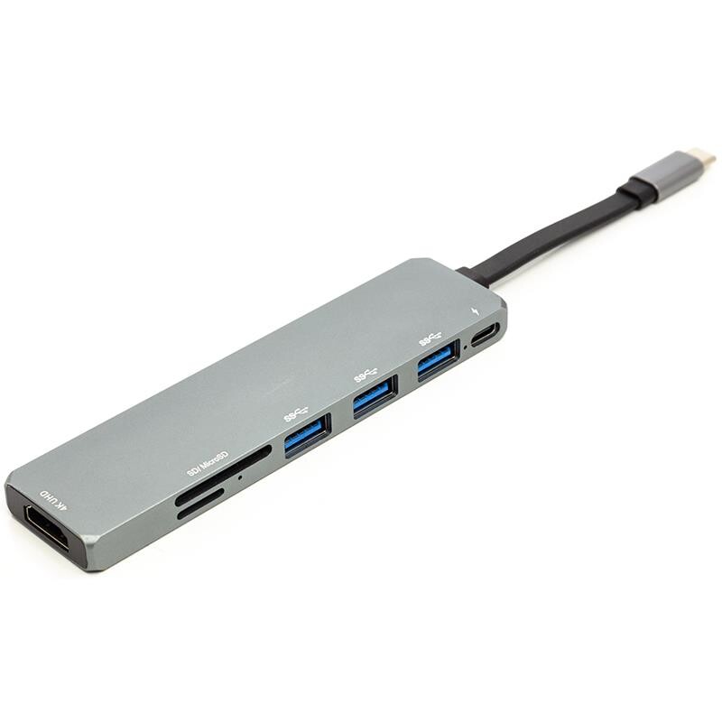 Концентратор USB-C PowerPlant CA912094 USB 3.1 Type-C - USB Hub, HDMI, Card Reader (SD, micro SD)