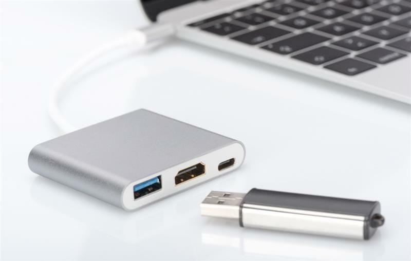 Концентратор USB-C Digitus Silver (DA-70838-1)