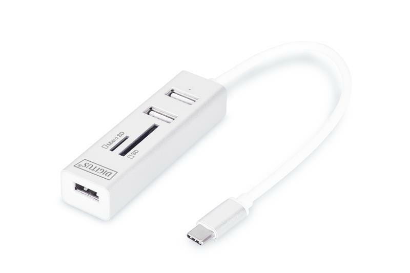 Концентратор USB-C Digitus (DA-70243) White 3хUSB2.0, SD, microSD