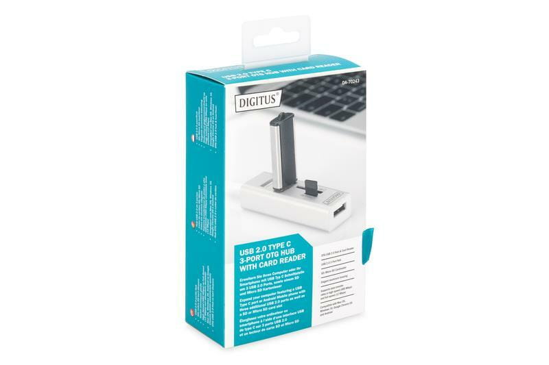 Концентратор USB-C Digitus (DA-70243) White 3хUSB2.0, SD, microSD