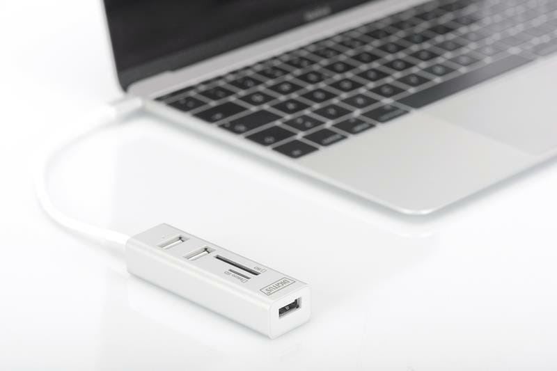 Концентратор USB-C Digitus (DA-70243) White 3хUSB2.0, SD, microSD