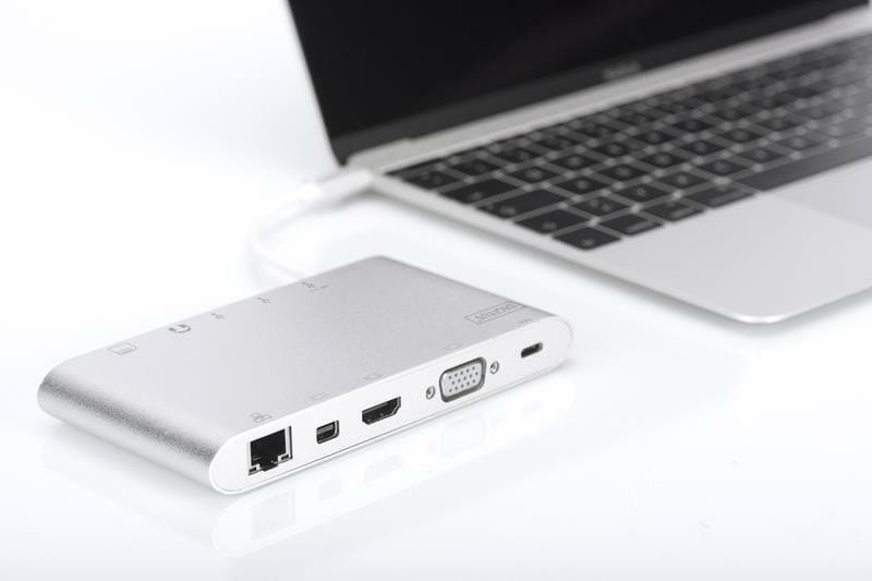 Концентратор USB Type-C Digitus Universal Docking Station Silver (DA-70861) 3xUSB 3.0, USB 3.1, HDMI, RJ45, MiniDP, VGA