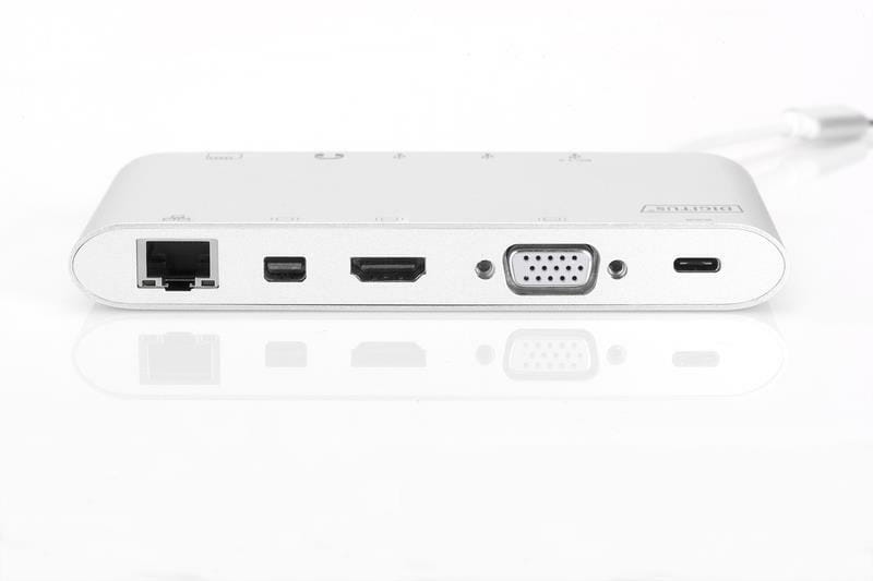 Концентратор USB Type-C Digitus Universal Docking Station Silver (DA-70861) 3xUSB 3.0, USB 3.1, HDMI, RJ45, MiniDP, VGA