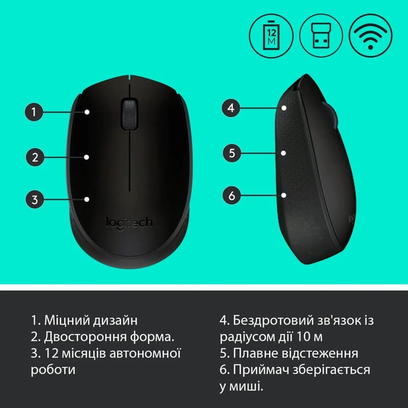 Мышь беспроводная Logitech M170 Grey/Black (910-004642)