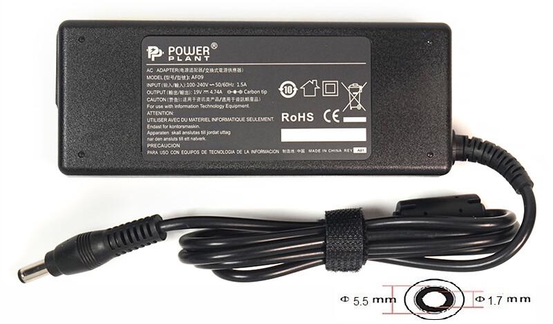 Блок питания PowerPlant для ноутбука Acer 220V, 19V 90W 4.74A 5.5х1.7мм (AC90F5517)